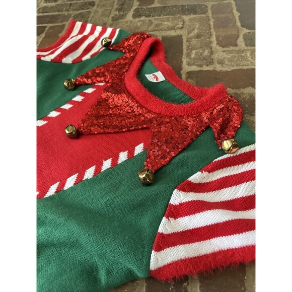 Christmas Elf Dress Sweater Bells Mrs.Claus Green Red Teacher Holiday XL (16-18) - Picture 3 of 8